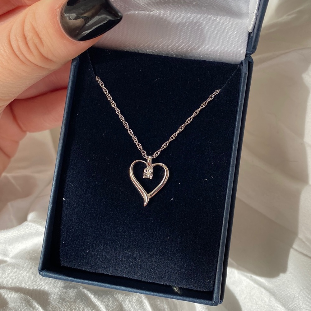 Sterling Silver Heart Necklace with Diamond